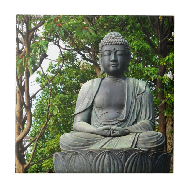 Buddha statue in Tokyo, Japan Tile (Front)