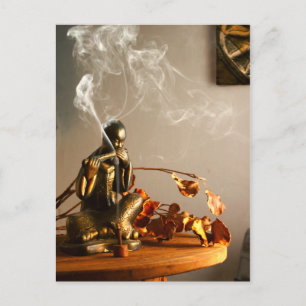Buddha Statue Prayer Room Incense Postcard