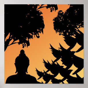 Buddha Sunset Silhouette Poster