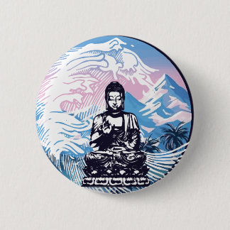 Buddha Tropical Mountain Wave 2 Inch Round Button