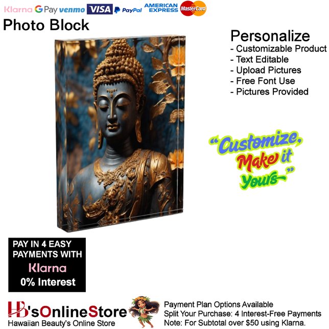 Buddha Vertical Photo Block (Buddha Vertical Black Gold Floral Background Photo Block.)
