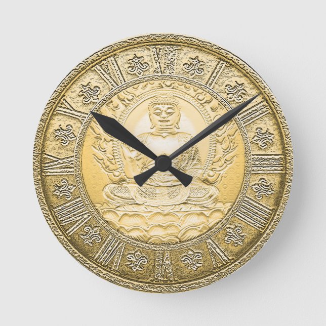 Buddha Vintage Gold Look Round Clock (Front)