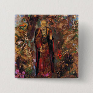 Buddha Walking Among the Flowers 2 Inch Square Button