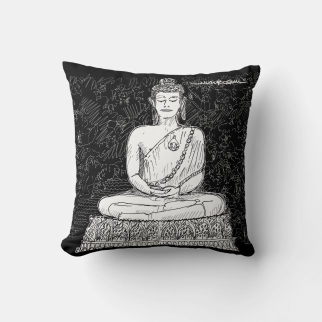 Buddha Wat Pho Temple Bangkok Thailand B&W Throw Pillow (Front)