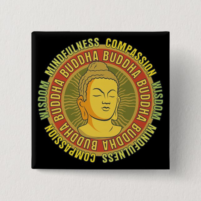 Buddha Wisdom 2 Inch Square Button (Front)