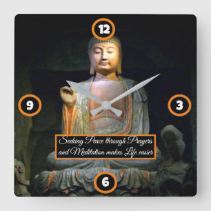 Buddha wisdom square wall clock