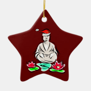 Buddha with Santa hat Ceramic Ornament