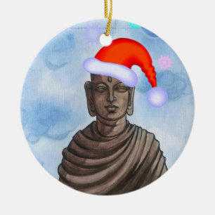 Buddha with Santa hat II Ceramic Ornament