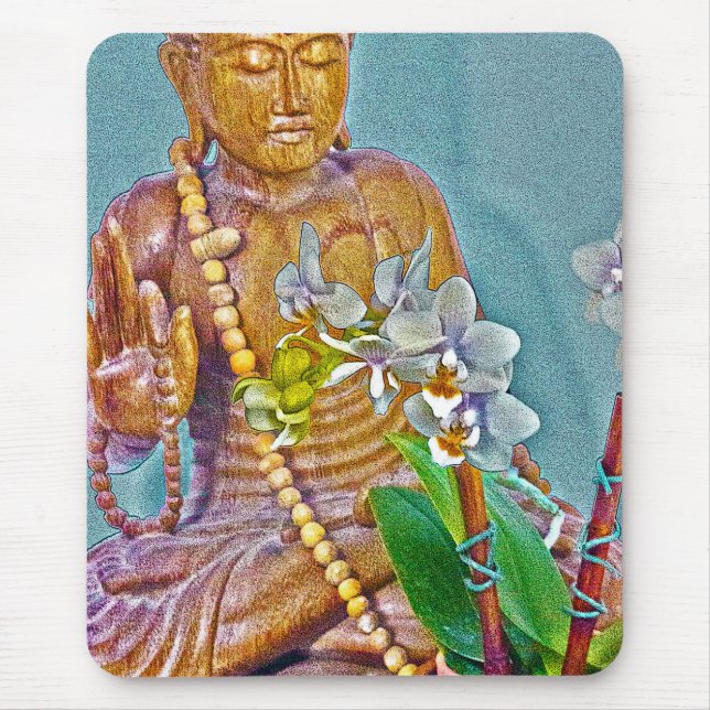 Buddha with White Orchids Mouse Pad (Front)