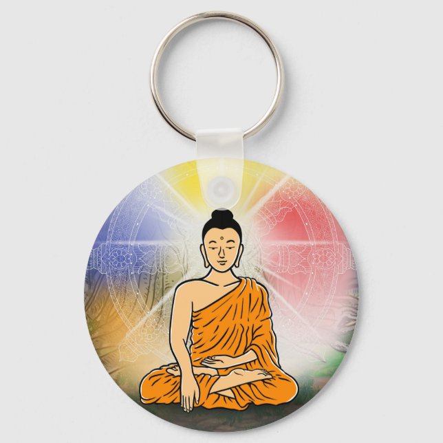 Buddha's Enlightenment & Dharma Wheel Keychain (Front)
