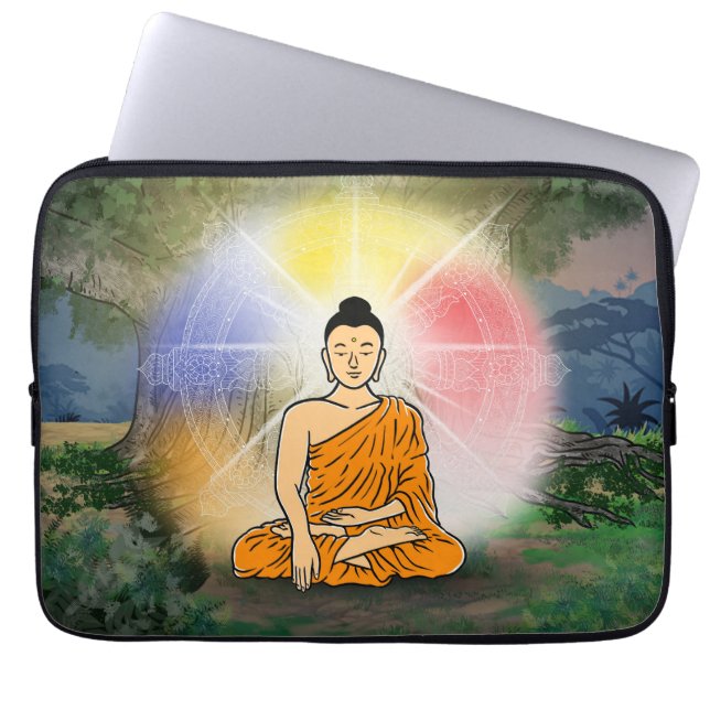 Buddha's Enlightenment Dharma Wheel Laptop Sleeve (Front)