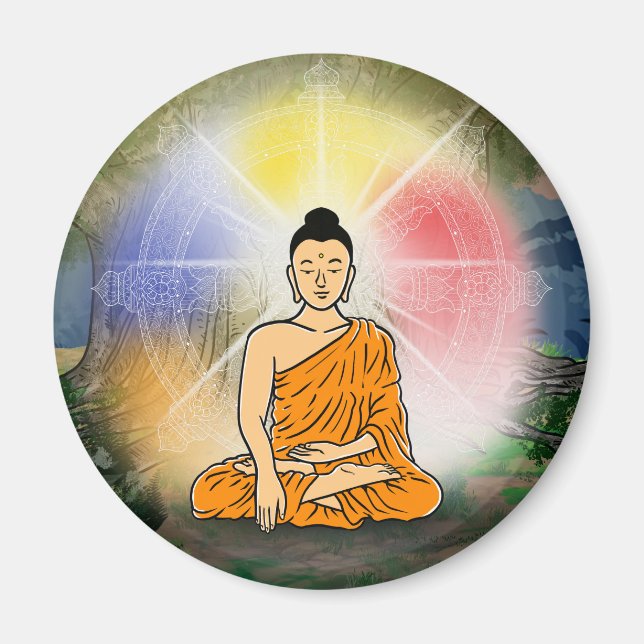 Buddha's Enlightenment & Dharma Wheel Magnet (Front)