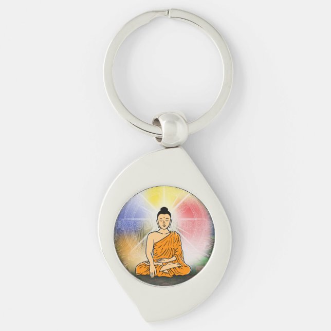 Buddha's Enlightenment Dharma Wheel Metal Keychain (Front)