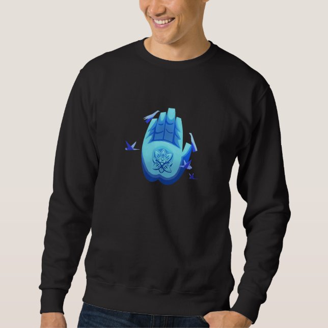 Buddha's Hand And Lotus Stylized Geometric Design Sweatshirt (Front)