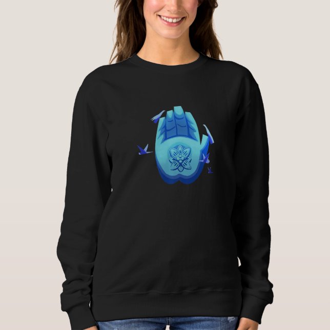 Buddha's Hand And Lotus Stylized Geometric Design Sweatshirt (Front)