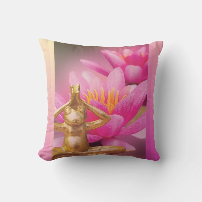 BuddhaToday V3 #4 Flowering Frog Throw Pillow (Front)