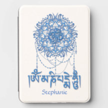 Buddhism Mani Mantra In Blue With Mandala