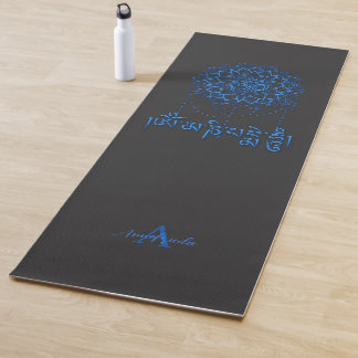Buddhism Mani Mantra In Blue With Mandala Yoga Mat