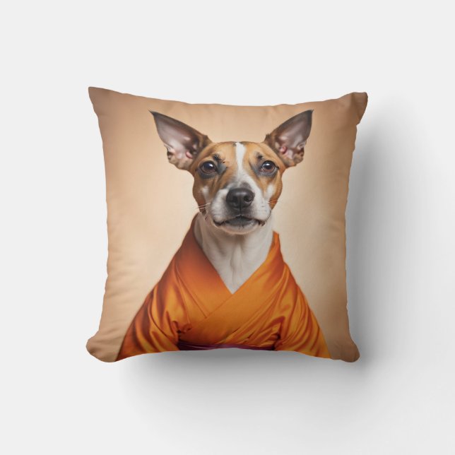 Buddhist Brazilian Terrier Throw Pillow (Front)