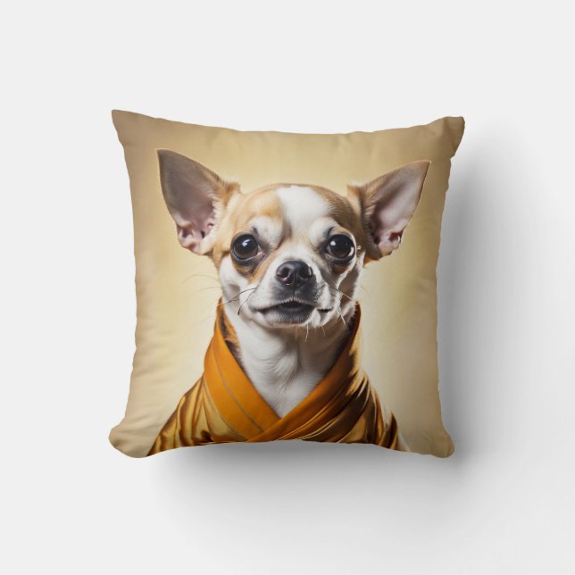 Buddhist Chihuahua Throw Pillow (Front)
