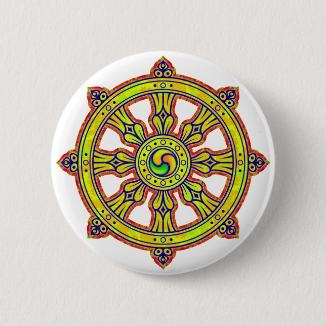 Buddhist Dharma Chakra 2 Inch Round Button (Front)
