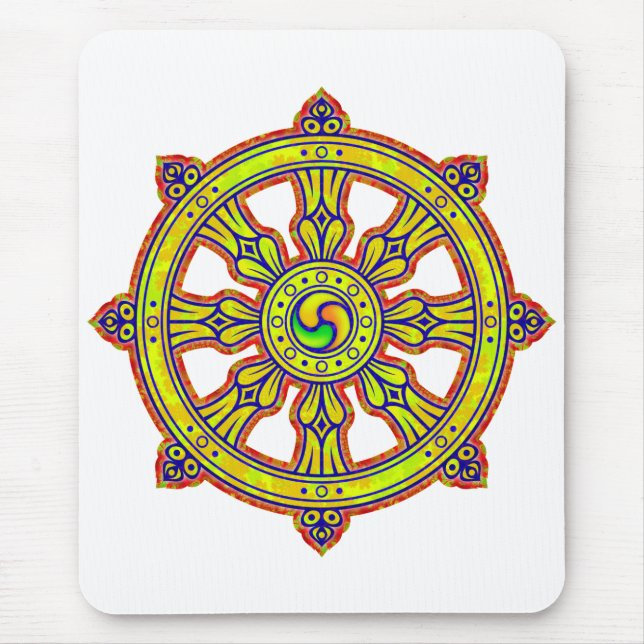 Buddhist Dharma Chakra Mouse Pad (Front)
