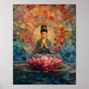 Buddhist Goddess Guanyin Rainbow Mosaic Art  Poster