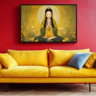 Buddhist Goddess Yellow Tara Golden Portrait Art Poster