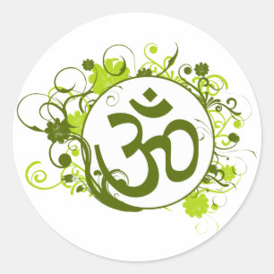 Buddhist Green Floral Om Classic Round Sticker