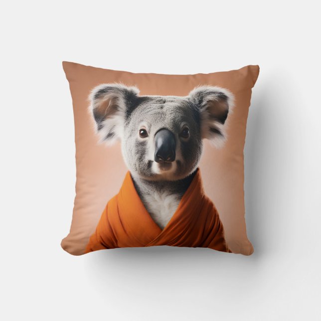 Buddhist Koala Throw Pillow (Front)