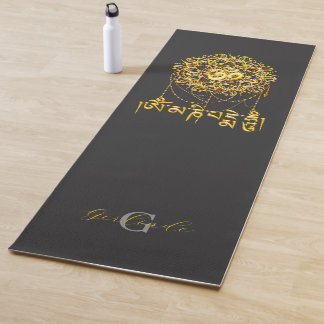Buddhist Mani Mantra In Gold With Mandala Yoga Mat