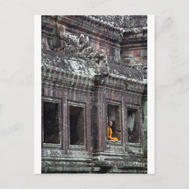 Buddhist monk meditating Angkor Wat temple Postcard (Front)