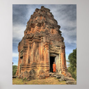 Buddhist monk standing in doorway of temple poster
