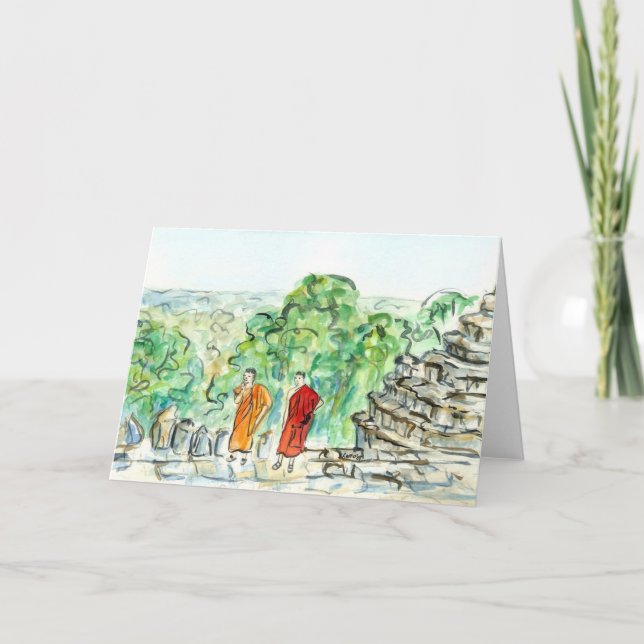 Buddhist Monks at theTemple Greeting or Note Cards (Front)