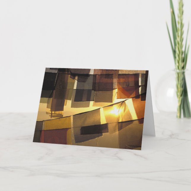 Buddhist prayer flags in the sunset, card (Front)