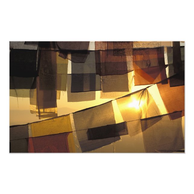 Buddhist prayer flags in the sunset, photo print (Front)
