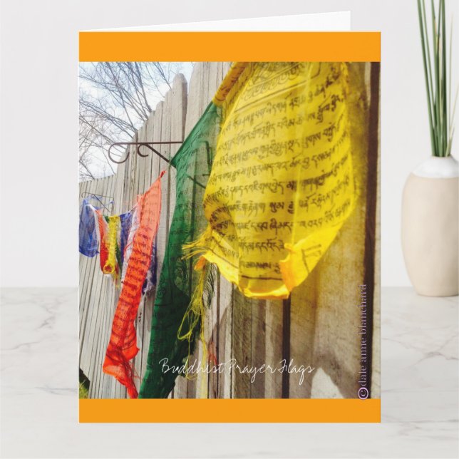 Buddhist Prayer Flags Orange Trim Greeting Card (Front)