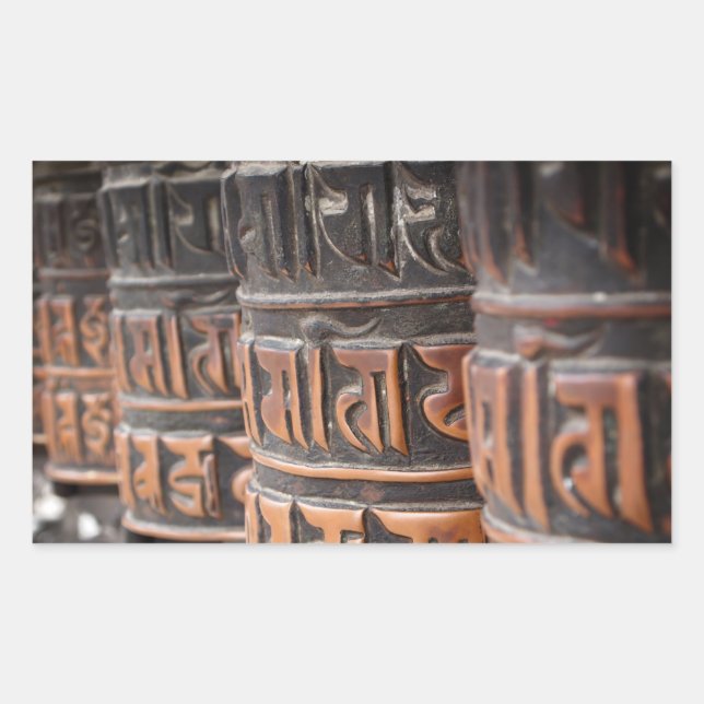 Buddhist prayer wheels rectangular sticker (Front)
