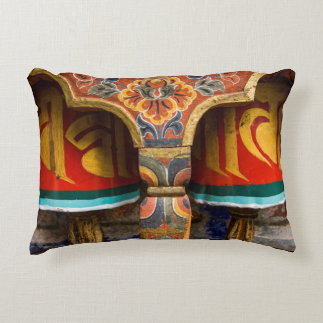 Buddhist praying role, bhutan accent pillow (Front)