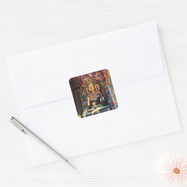 Buddhist Statue in Litang Monastery Square Sticker (Envelope)