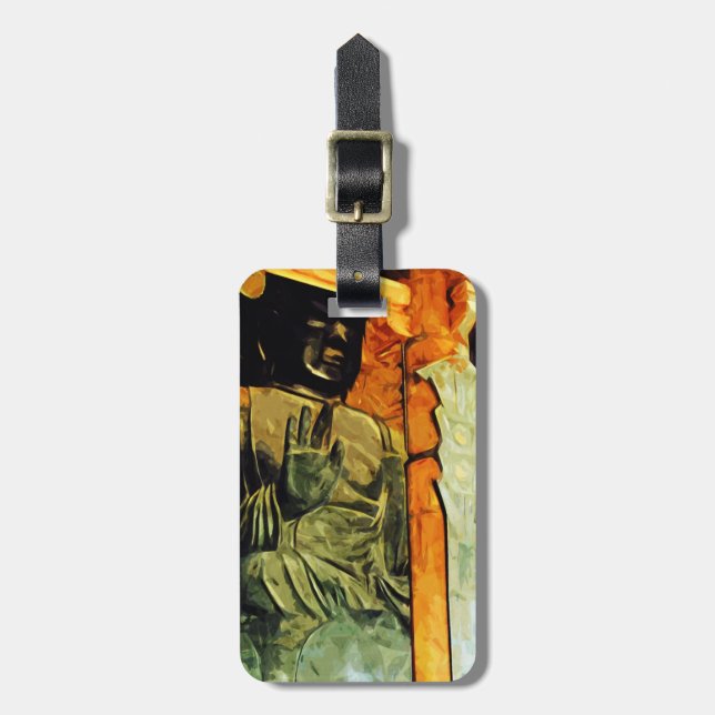 Buddhist Statue in Temple Abstract Impressionism Luggage Tag (Front Vertical)