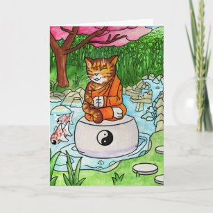 Buddhist Tabby Meditation Cat Card
