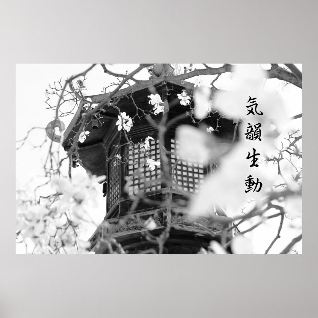 Buddhist Temple Ornate Lamp Post Grace Dignity B&W Poster (Front)