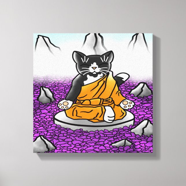 Buddhist Tuxedo Meditation Cat Canvas Print (Front)