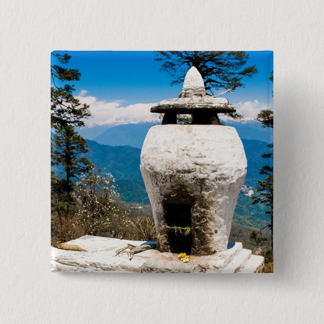Buddhist Worship Site 2 Inch Square Button (Front)