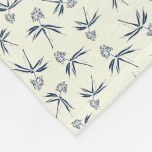 Budding Blue Branches on cream - seamless pattern. Fleece Blanket (Corner)