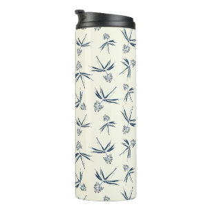 Budding Blue Branches on cream - seamless pattern. Thermal Tumbler