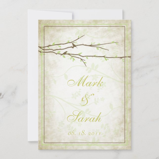 Budding Branches with Birds Vintage III Invitation (Front)