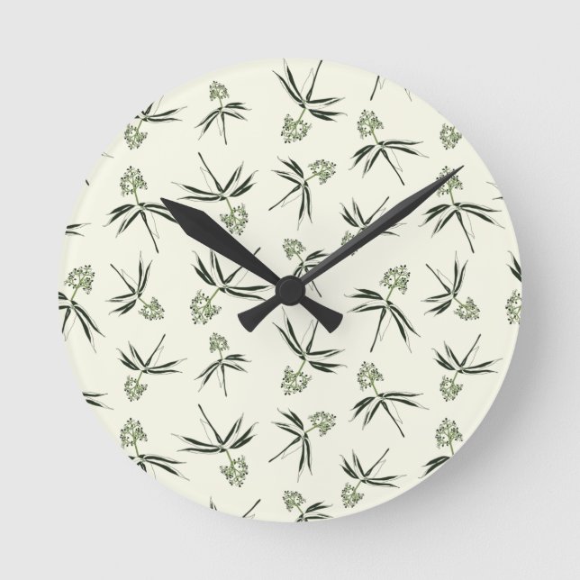 Budding Green Branches on cream - seamless pattern Round Clock (Front)
