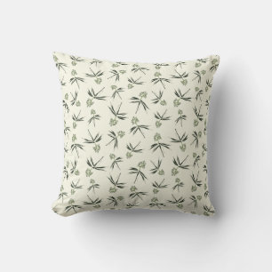 Budding Green Branches on cream - seamless pattern Throw Pillow